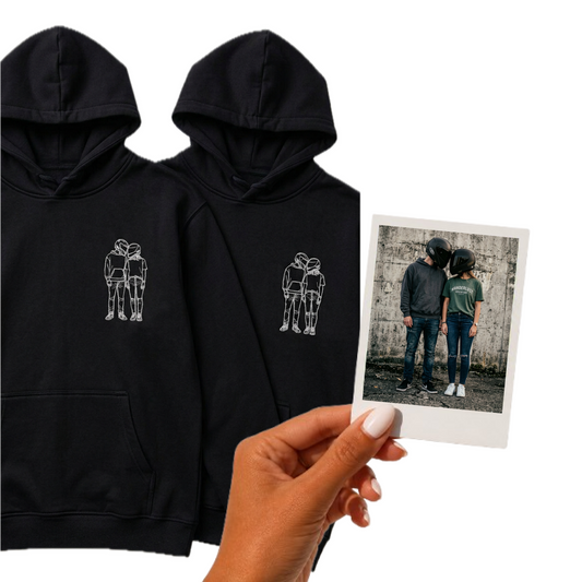 Couple Custom Outline Embroidered Hoodie